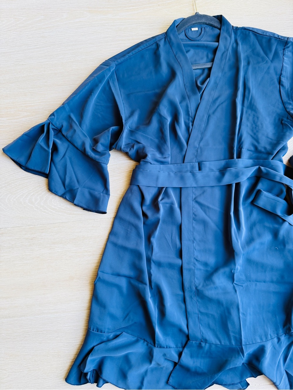 Women's Navy Soft Robe with Ruffle Trim
